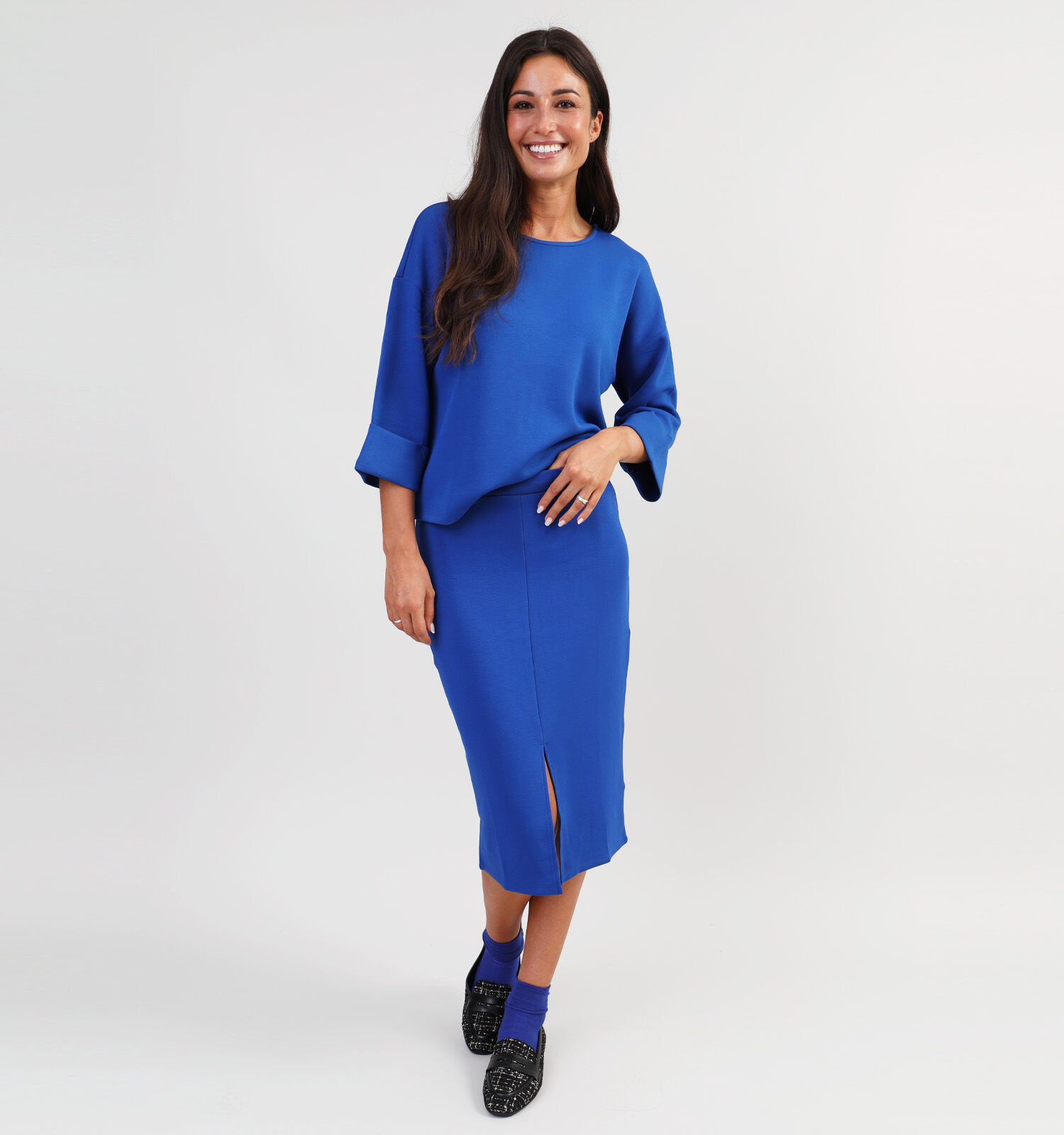 Donkerblauwe midi rok online