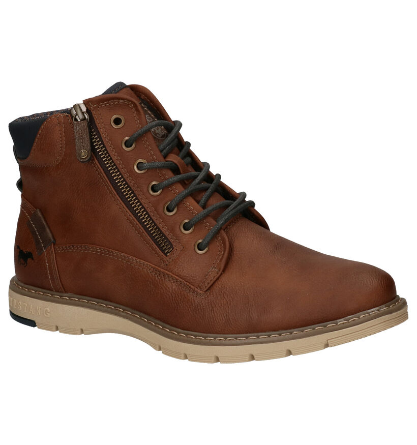 Cognac Rits/Veterboots Mustang in kunstleer (254885)