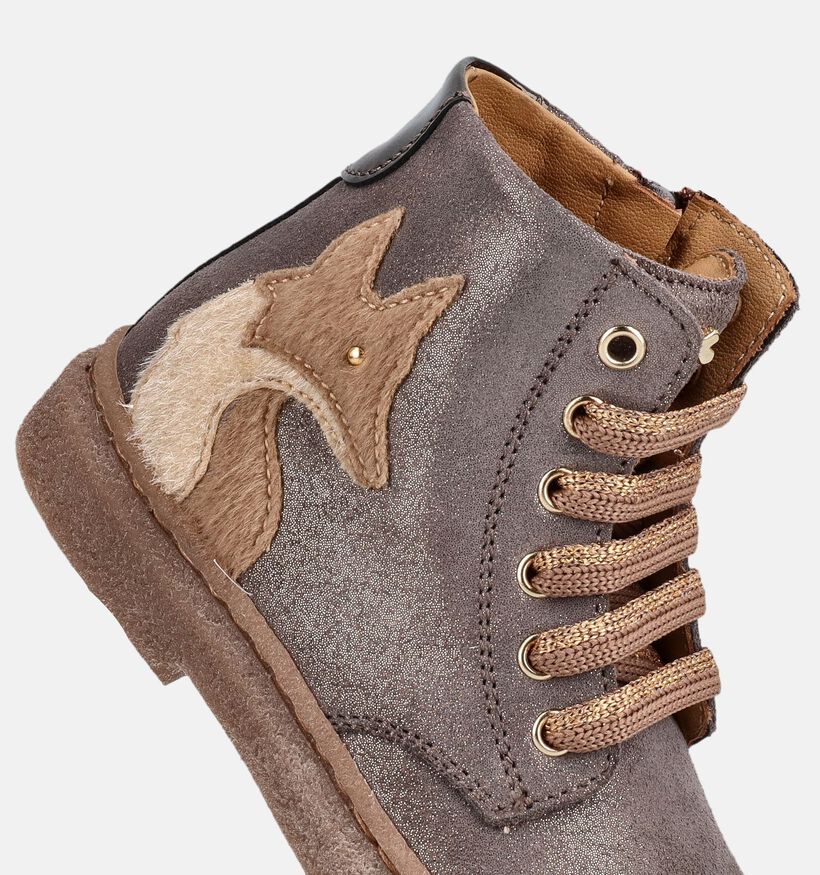STONES and BONES Plan Grijze Boots met Veter en Rits voor meisjes (381396) - geschikt voor steunzolen