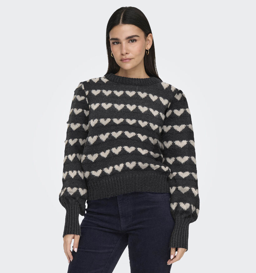 JDY Sigrid Hearts Pull en Gris pour femmes (359853)