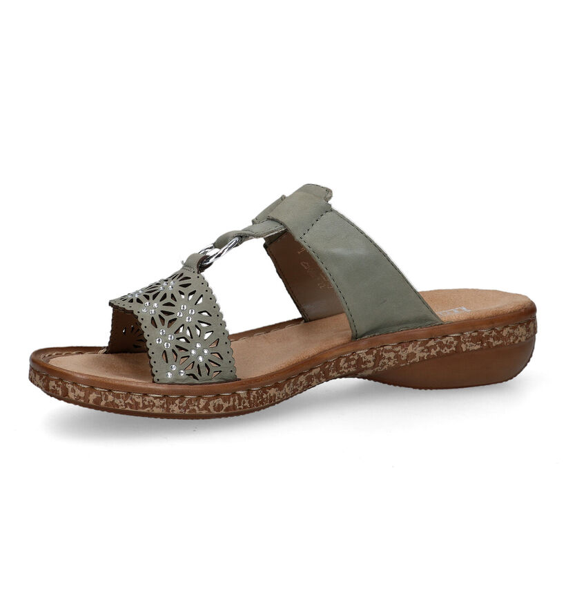 Rieker Nu-pieds plates en Vert menthe en cuir (323678)