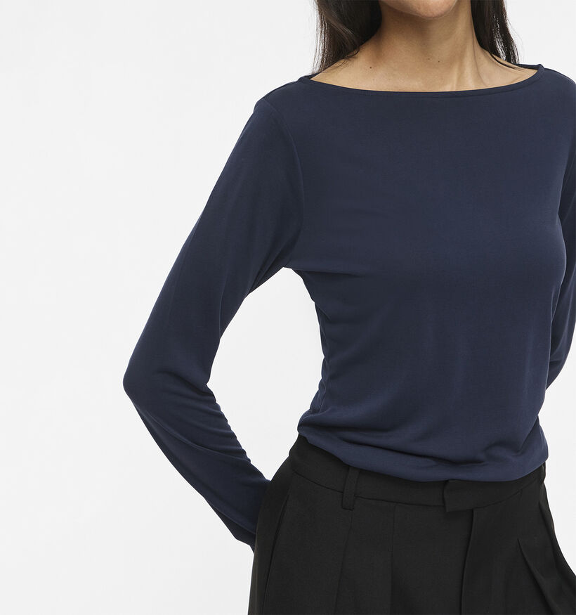 Vila Modala Donkerblauwe Boothals T-shirt met Lange Mouwen voor dames (379771)