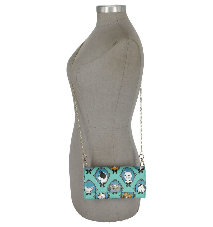 Turquoise Shagwear Cat Cameo Clutch Tasje in kunstleer (232854)