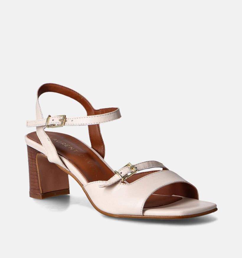 Laurent David Ecru Sandalen met blokhak voor dames (357837)