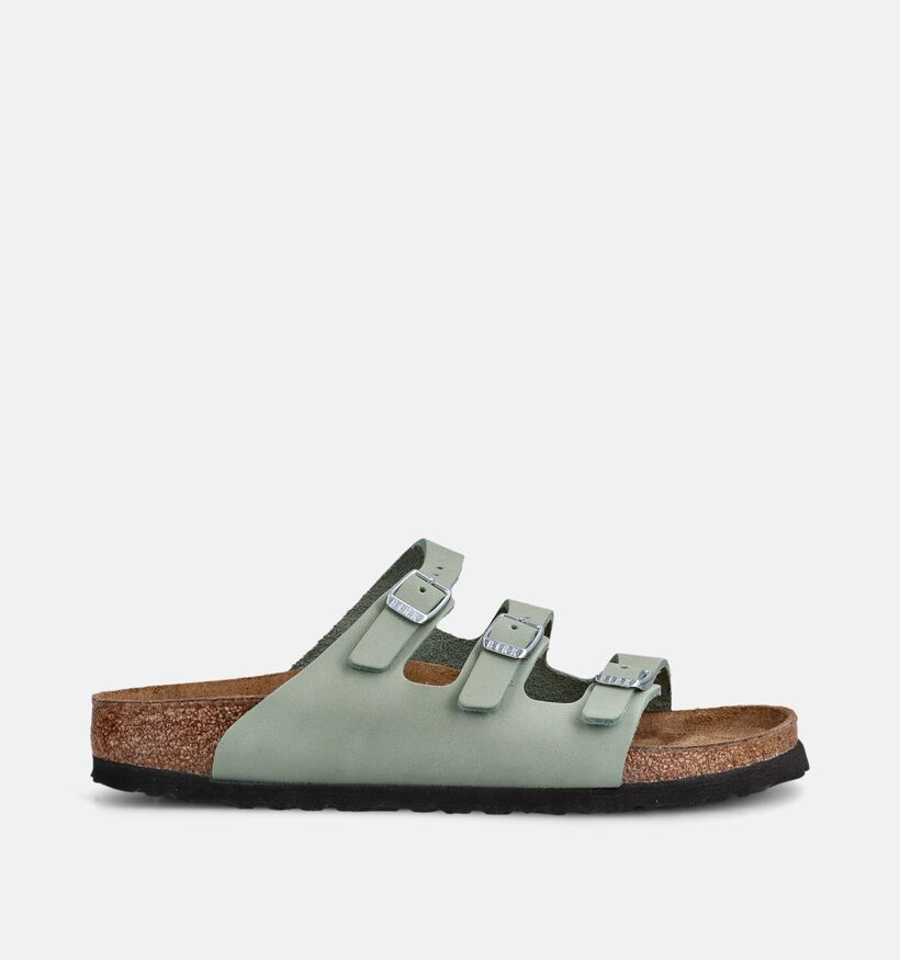 Birkenstock Florida Fresh Nubuk Leather Nu-pieds plates en Vert pour femmes (368217)