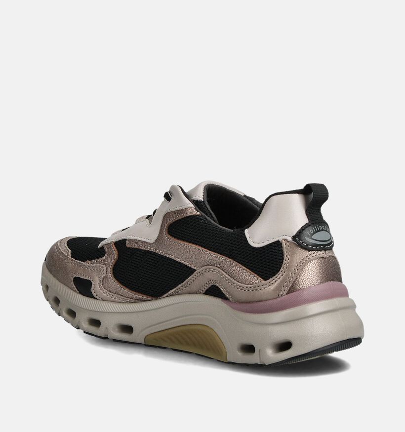 Gabor Rollingsoft Beige/Zwarte Sneakers voor dames (361601) - geschikt voor steunzolen