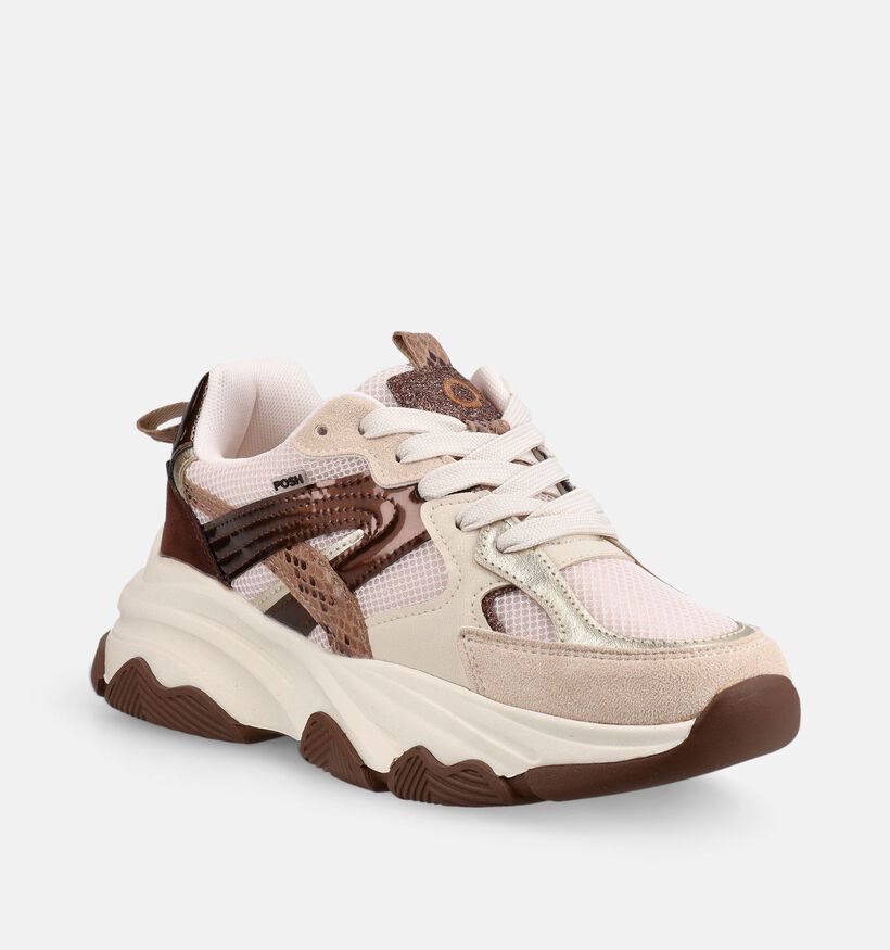 Posh by Poelman Donkerbeige Sneakers voor dames (378611) - geschikt voor steunzolen