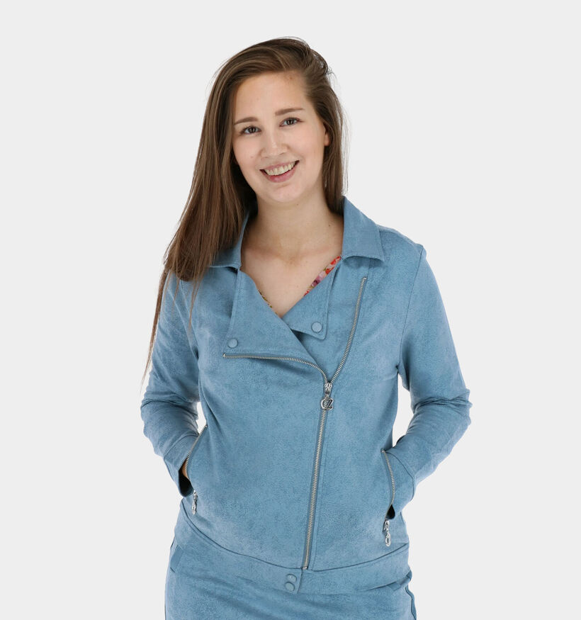 Zoso Biker Veste en Sweat en Bleu (280362)