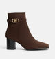 Tommy Hilfiger Strap Suede Donkerbruine Enkellaarzen met Hak voor dames (378103)