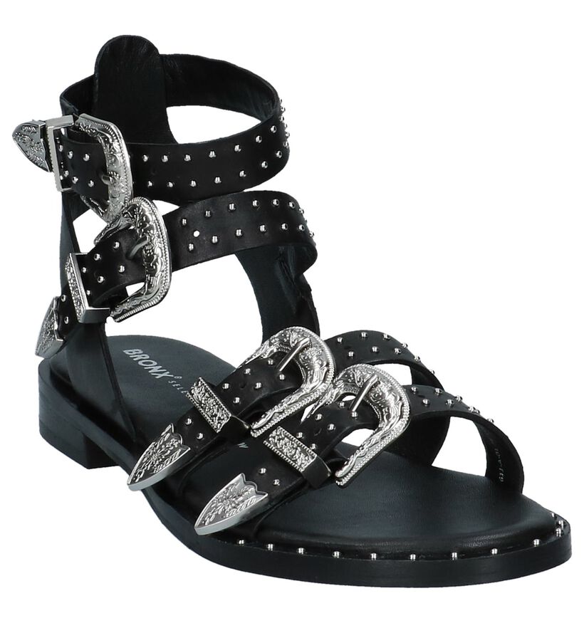 Zwarte Geklede Sandalen met Studs Bronx, , pdp