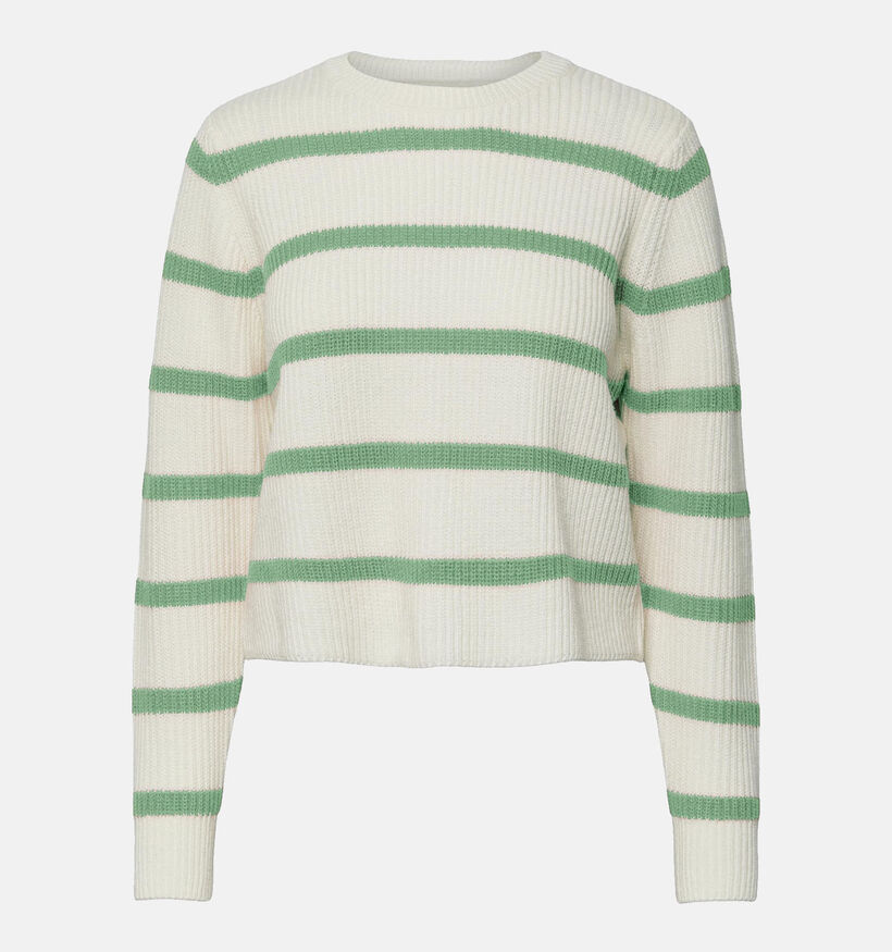 Pieces Cosilla Pull rayé en Blanc / Vert pour femmes (323747)