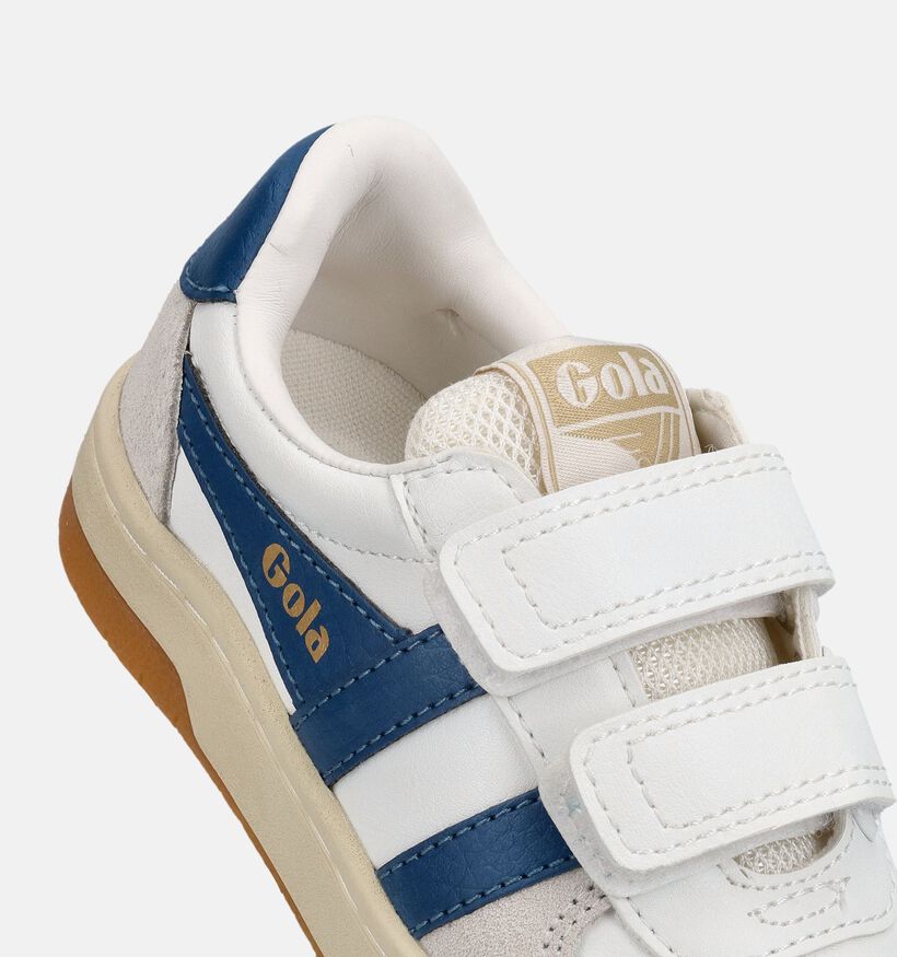 Gola Hawk Strap Baskets basses en Blanc/Bleu pour gar&ccedil;ons (376299) - pour semelles orthop&eacute;diques