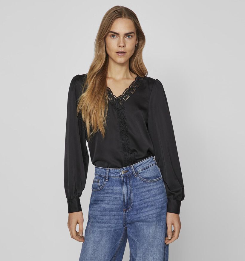 Vila Moni Zwarte Satijnen Blouse voor dames (338513)