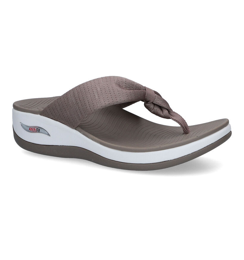 Skechers Arch Fit Sunshine My Life Taupe Teenslippers in stof (305684)