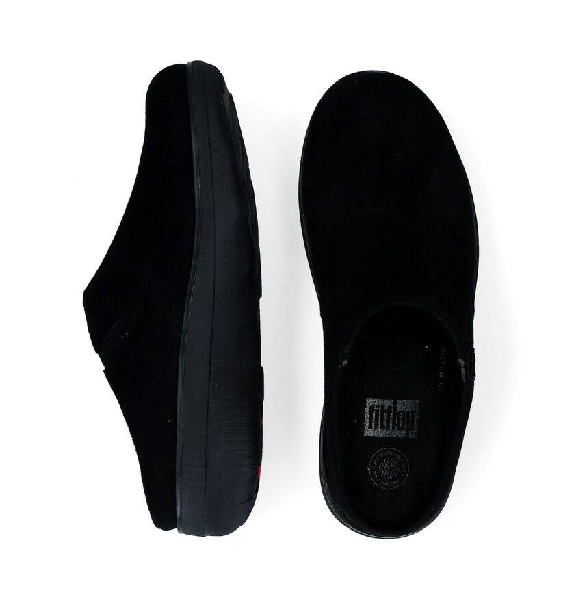 FitFlop Loaff Suede Clog Zwarte Pantoffels in daim (295130)