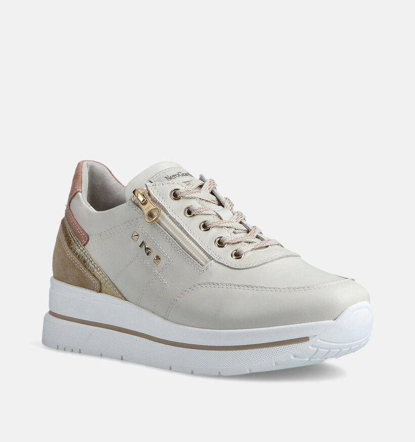 NeroGiardini Lichtbeige Sneakers met Rits voor dames (370666) - geschikt voor steunzolen