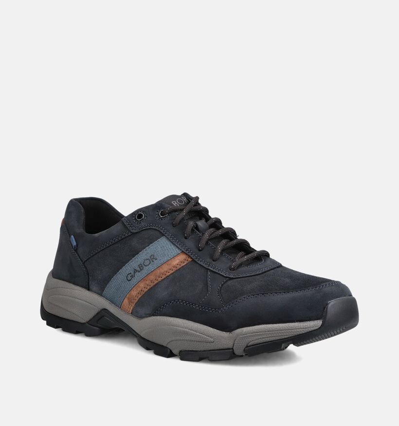 Gabor Soft Walk Donkerblauwe/Cognac Veterschoenen voor heren (380895) - geschikt voor steunzolen