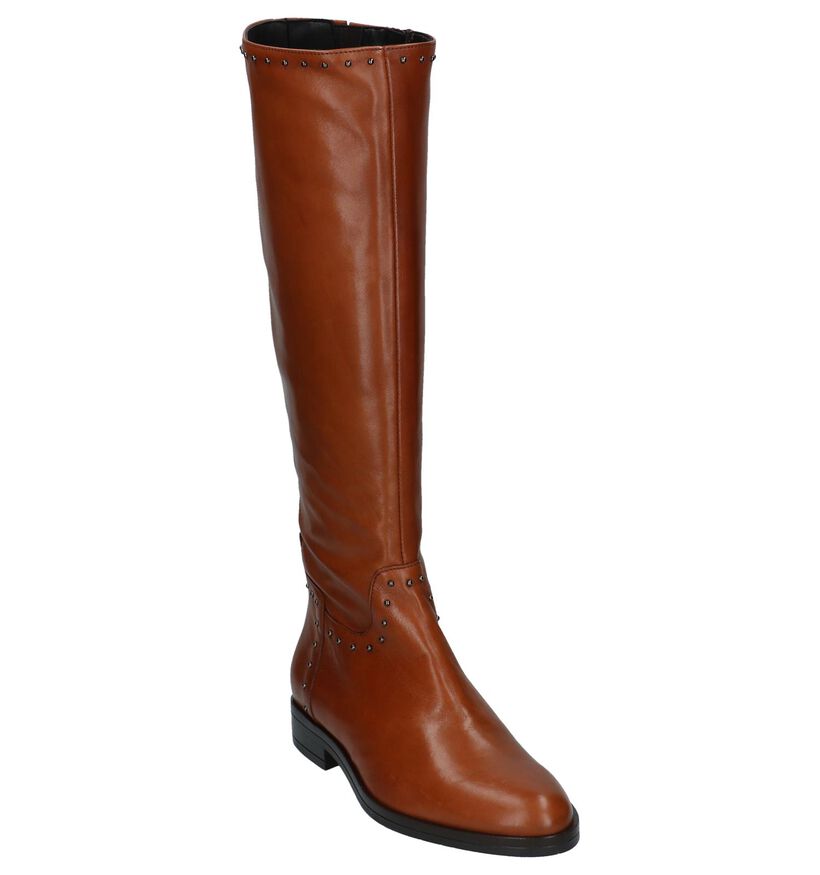 Cognac Lange Laarzen met Rits Via Limone in leer (227172)