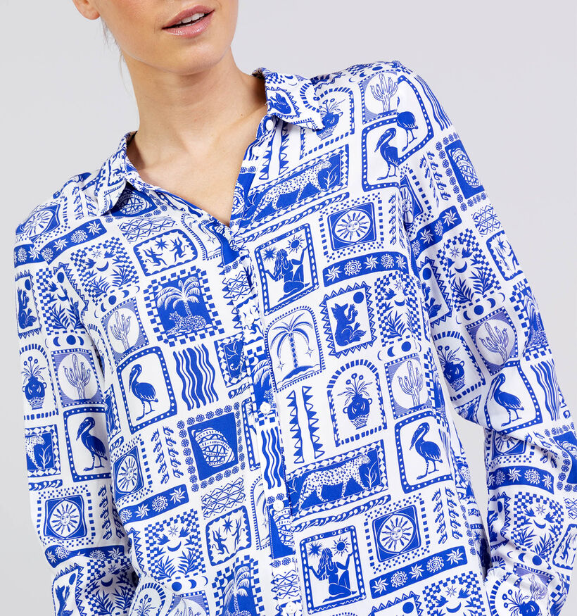 Pieces Saylor Blue Tile Witte/Blauwe Hemd voor dames (367077)