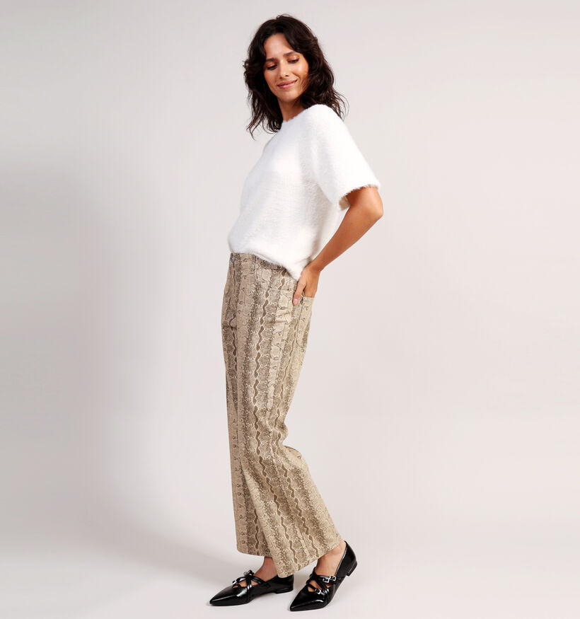 Pieces Salume Beige Wide Leg Jeans Slangenprint voor dames (359044)