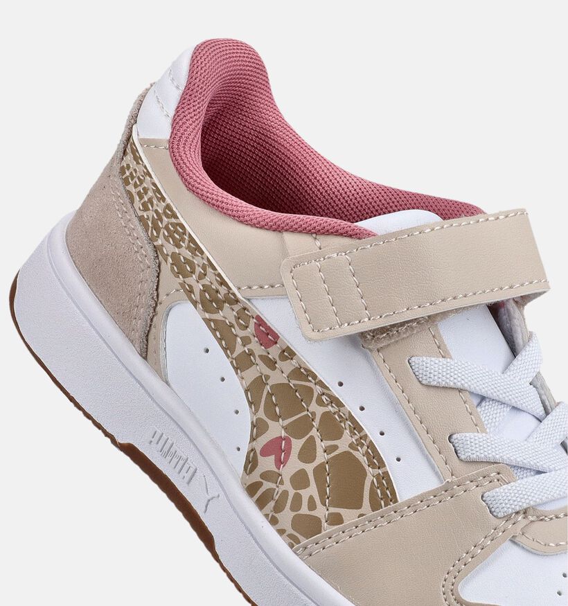 Puma Rebound Slam Winter Safari Beige/Witte Sneakers voor meisjes (375584) - geschikt voor steunzolen