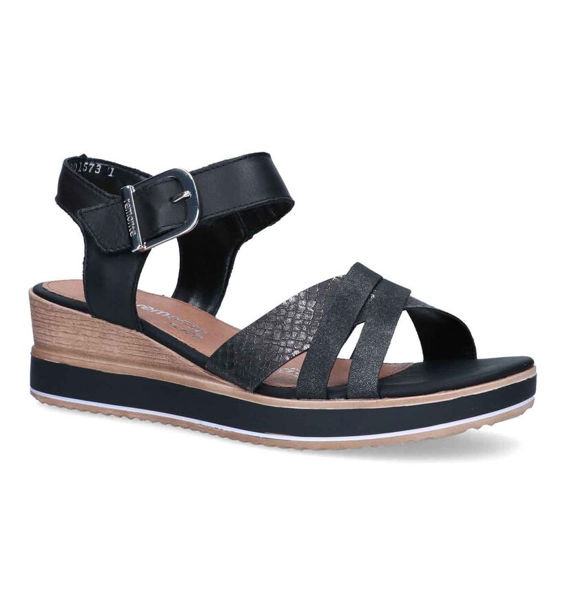 Remonte Sandales avec talon compensé en Noir pour femmes (323560)