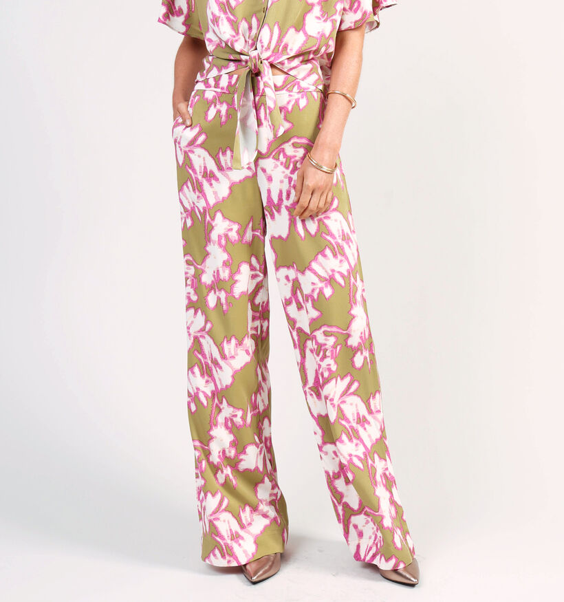 Minus Etia Mid Groene/Roze Broek voor dames (359823)