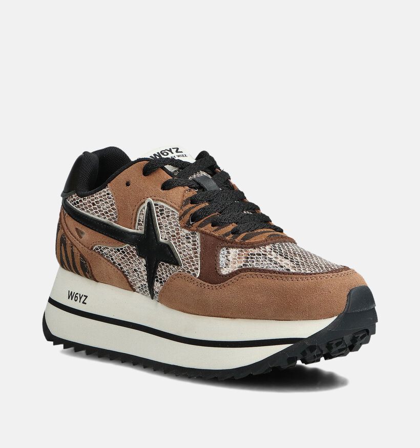 W6YZ Deva Bruine/Zwarte Platformsneakers voor dames (364048) - geschikt voor steunzolen