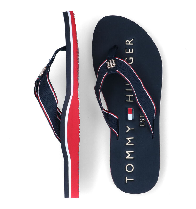 Tommy Hilfiger Hardware Flat Blauwe Teenslippers in stof (303991)