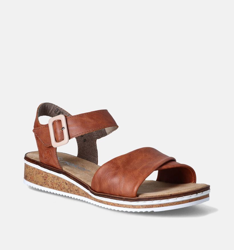 Rieker Sandales talon compensé en Cognac pour femmes (354933)