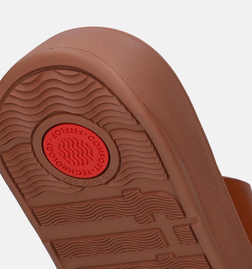 FitFlop F-Mode Raw-Edge Flatform H-Bar Slides Zwarte Slippers voor dames (336986)