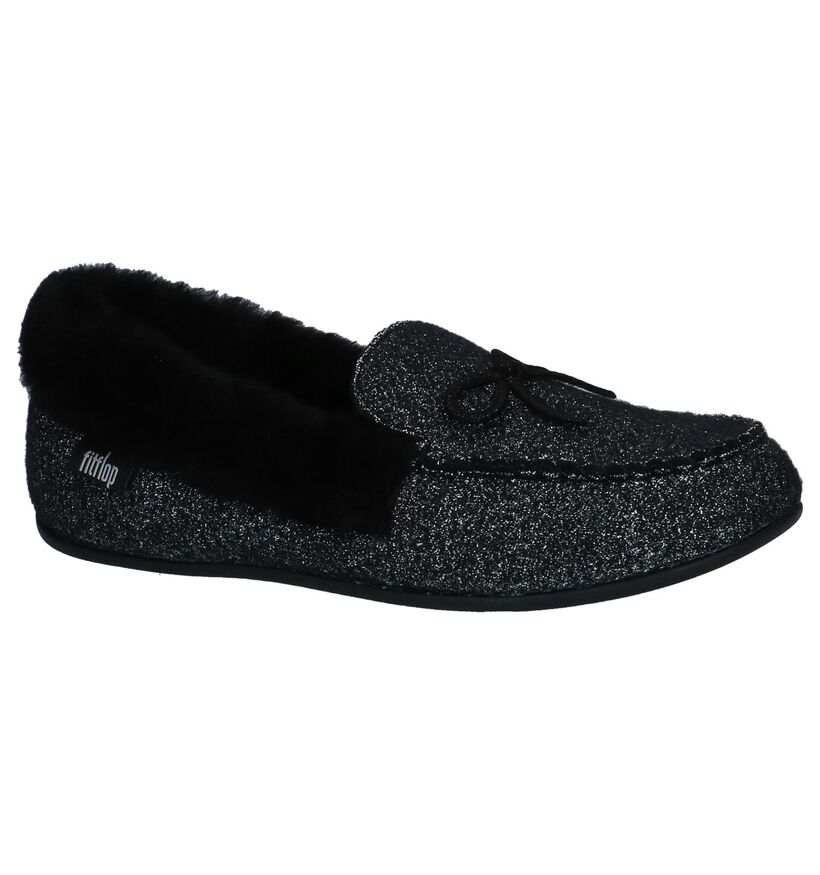 FitFlop Clara Glimmerwool Zwarte Pantoffels in stof (225583)