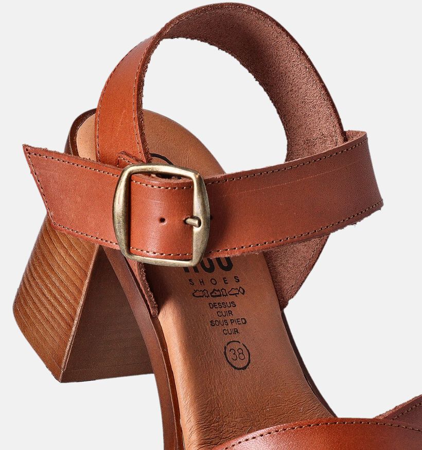 Hee Cognac Sandalen met blokhak voor dames (354794)