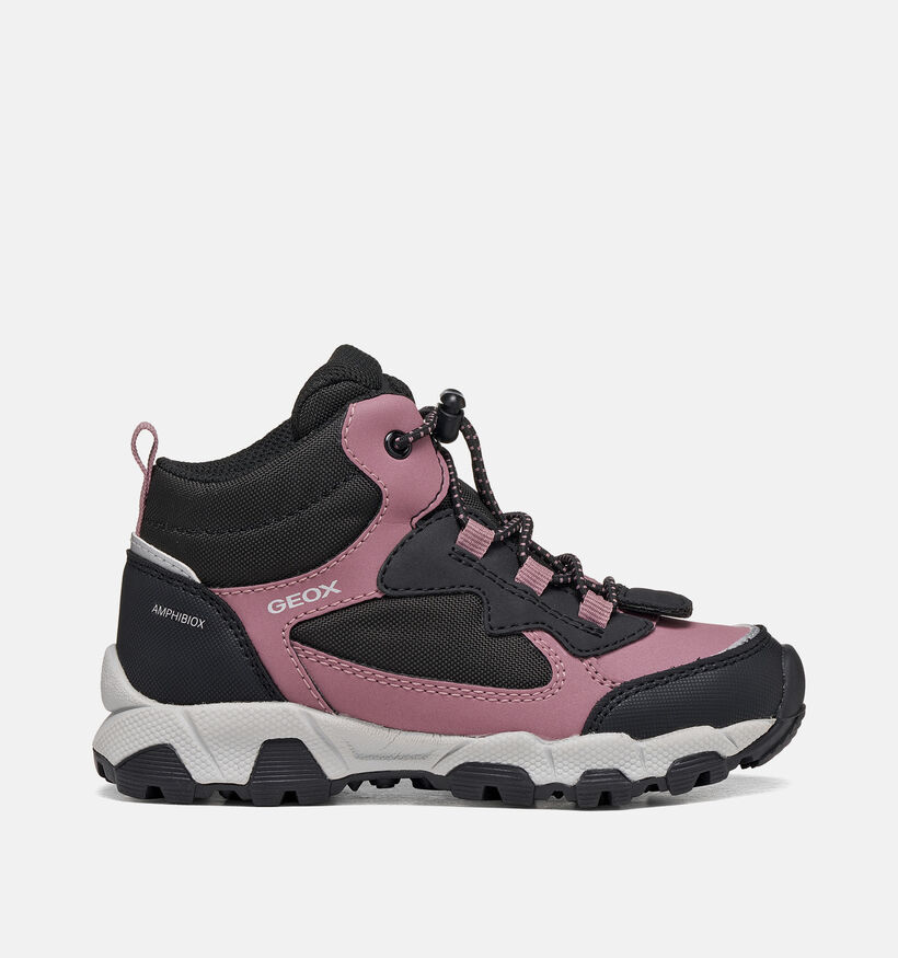Geox Magnetar Girl Boots &agrave; lacets en Noir/Rose pour filles (377768) - pour semelles orthop&eacute;diques