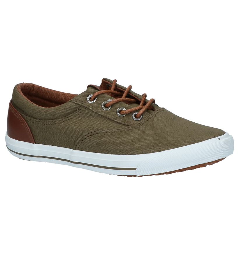Kaki Platte Veterschoenen Milo & Mila in stof (217983)