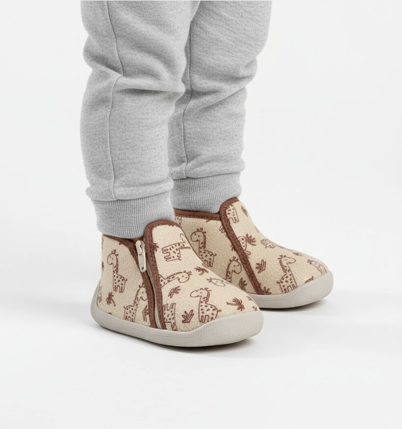 Milo & Mila Giraffe Beige/Bruine Pantoffels voor meisjes (374938) - geschikt voor steunzolen