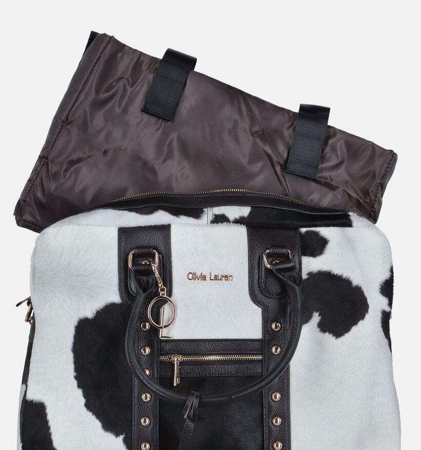 Olivia Lauren Cowhide Witte/Zwarte Laptoptas met Wieltjes (Trolley) voor dames (378535)
