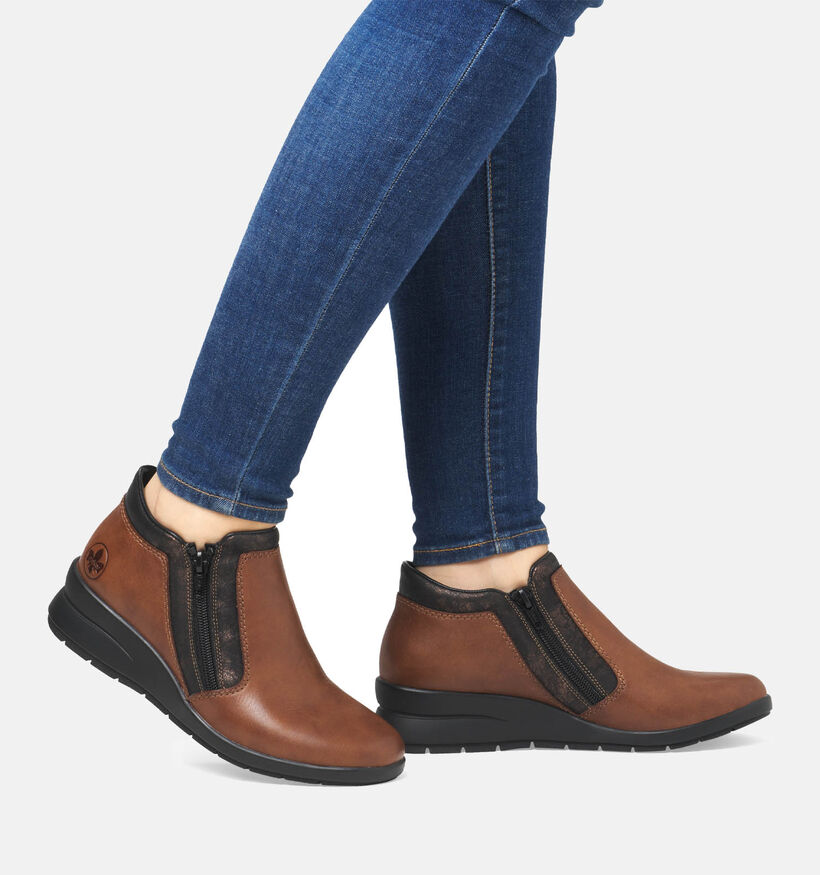Rieker Bottillons avec talon compensé en Cognac pour femmes (344399) - pour semelles orthopédiques