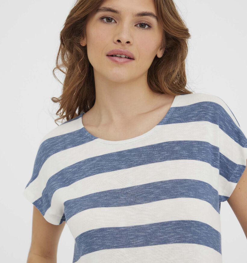 Vero Moda Wide Stripe T-shirt en Blanc/Bleu pour femmes (369416)