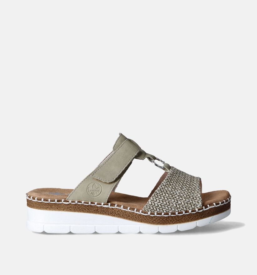 Rieker Nu-pieds talon compensé en Vert Khaki pour femmes (354973)
