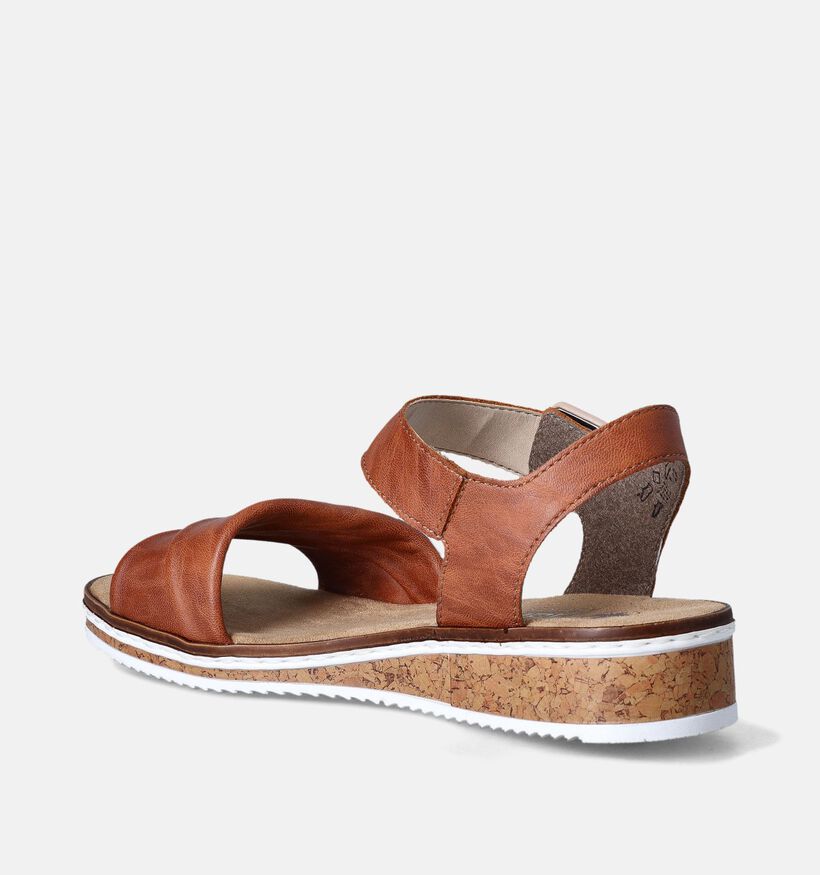 Rieker Sandales talon compensé en Cognac pour femmes (354933)