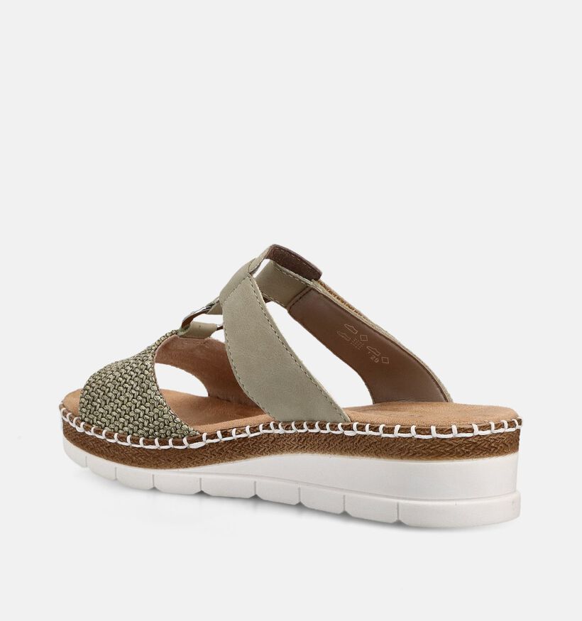 Rieker Nu-pieds compens&eacute;es en Vert kaki pour femmes (370386)