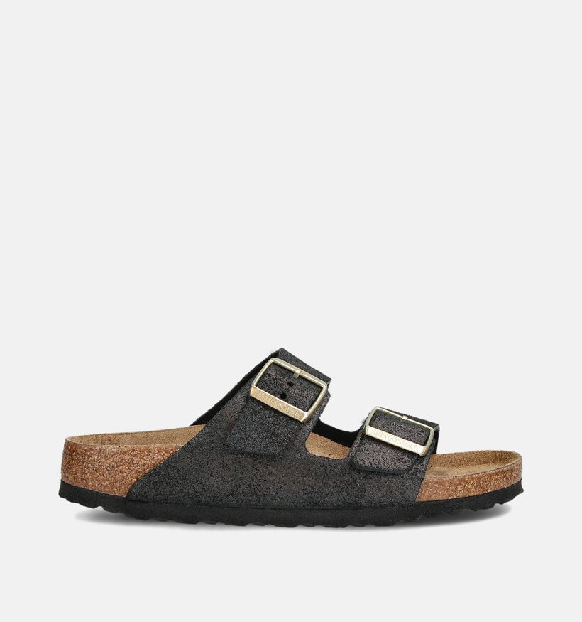 Birkenstock Arizona Suede Nu-pieds plates en Noir pour femmes (360254)
