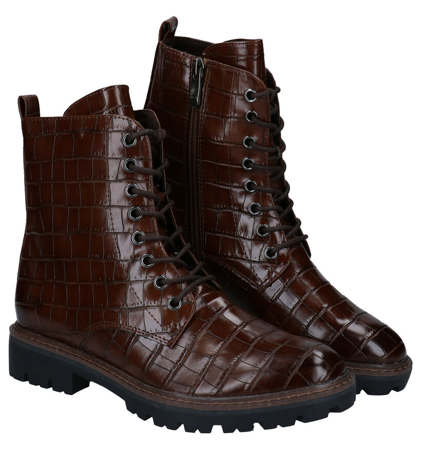 Marco Tozzi Boots à lacets en Brun foncé en simili cuir (280554)