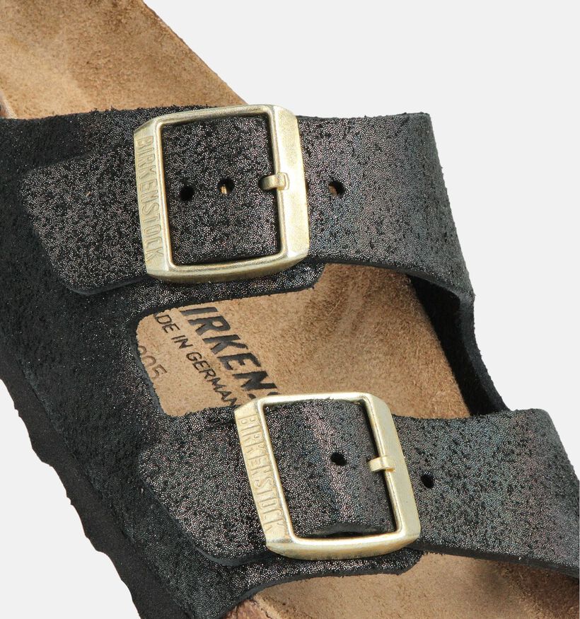 Birkenstock Arizona Suede Nu-pieds plates en Noir pour femmes (360254)