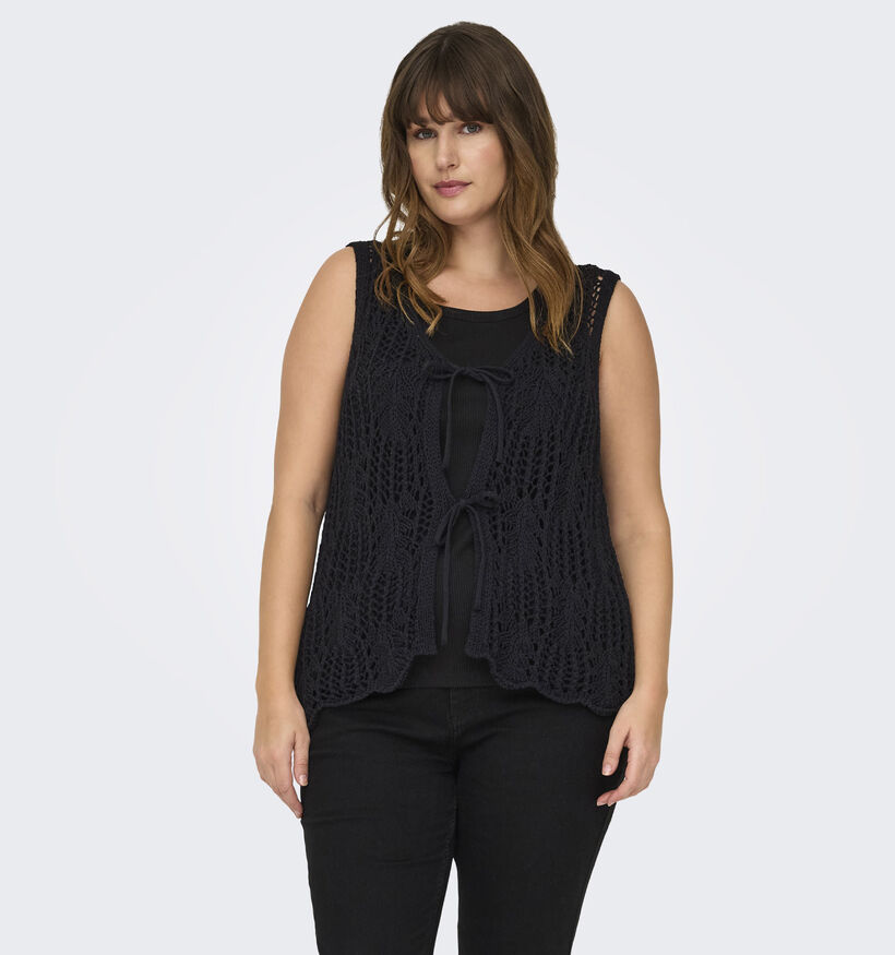 ONLY Carmakoma Lizzy Crochet Zwarte Korte Gilet voor dames (358231)