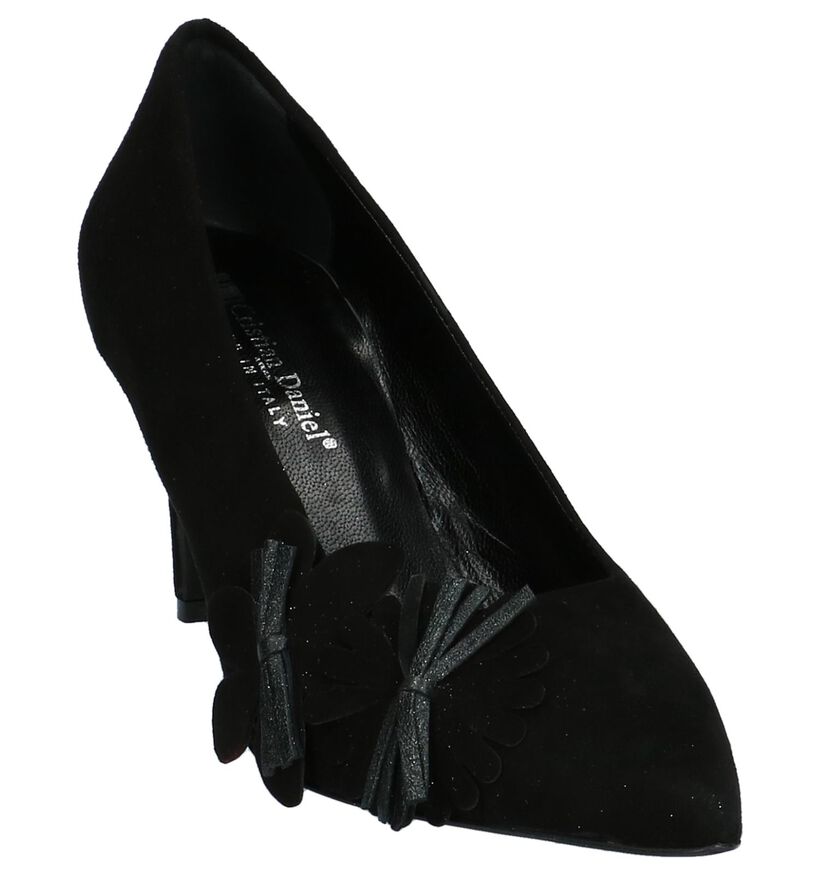 Zwarte Pumps met Bloemen Christian Daniel in daim (210596)