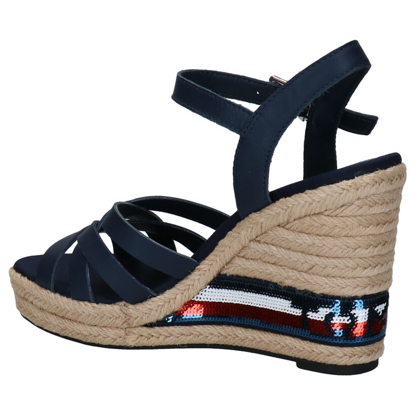 Tommy Hilfiger Sequins High Wedge Blauwe Sandalen in leer (268590)