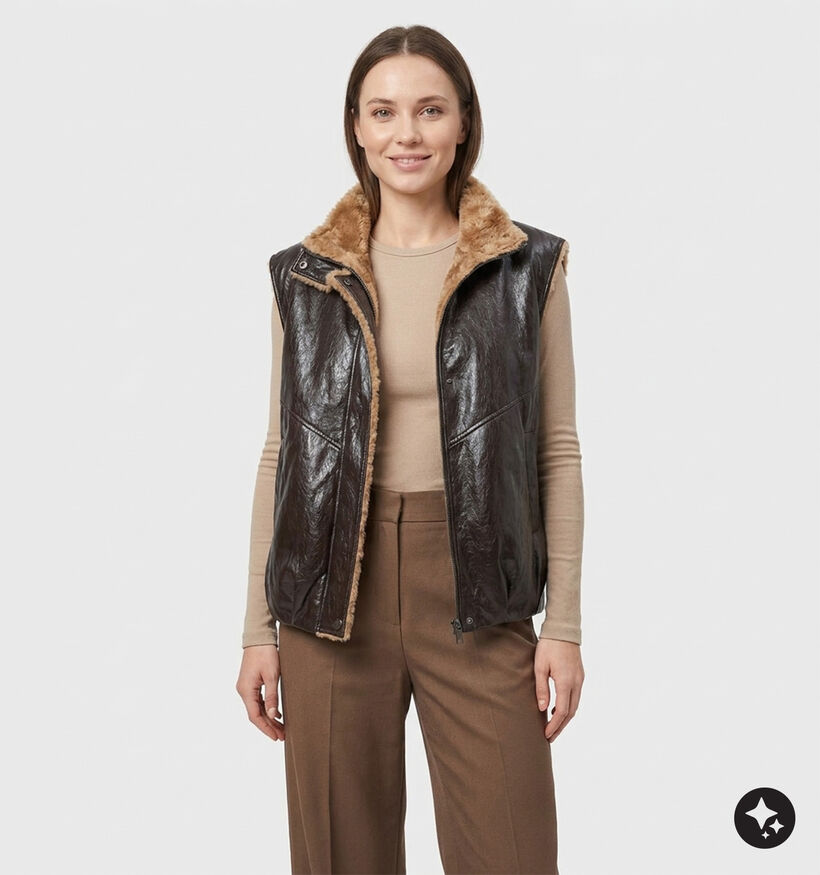 Ador&eacute; Gloria Bruine Mouwloze Jas Lederlook met Warme Voering voor dames (384089)