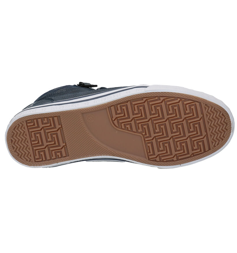 Mustang Blauwe Hoge Sneakers in kunstleer (294335)